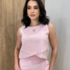 Conjunto Feminino Viscolinho Elo Cropped e Saia Midi Rosa Bebê - Fernanda Ramos Store