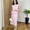 Conjunto Feminino Viscolinho Elo Cropped e Saia Midi Rosa Bebê - Fernanda Ramos Store