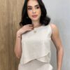 Conjunto Feminino Viscolinho Elo Cropped e Saia Midi Cru - Fernanda Ramos Store