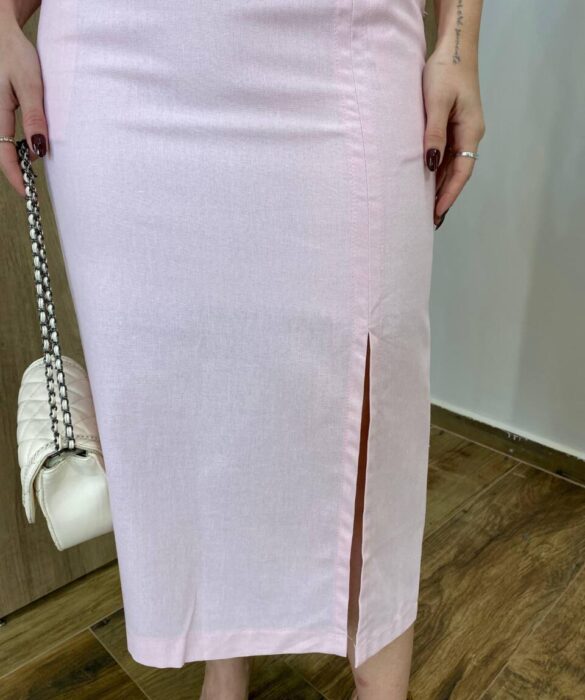 Conjunto Feminino Viscolinho Elo Cropped e Saia Midi Rosa Bebê - Fernanda Ramos Store