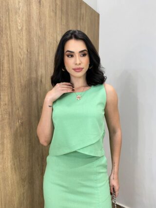 Conjunto Feminino Viscolinho Elo Cropped e Saia Midi Verde - Fernanda Ramos Store