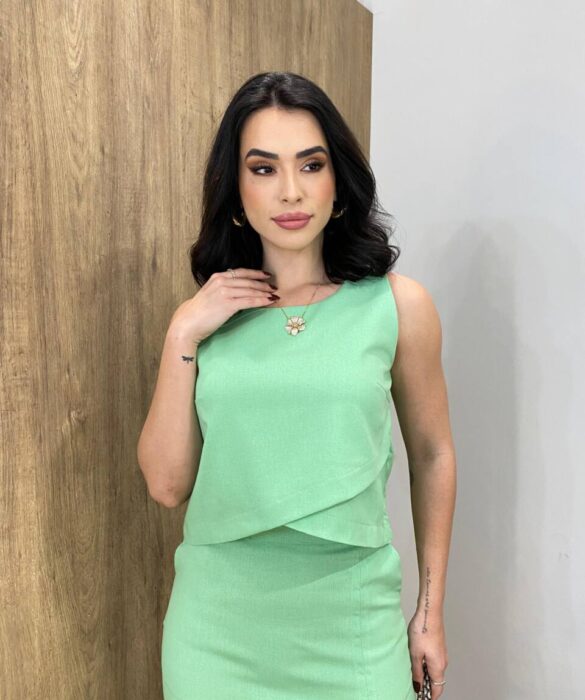 Conjunto Feminino Viscolinho Elo Cropped e Saia Midi Verde - Fernanda Ramos Store