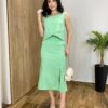 Conjunto Feminino Viscolinho Elo Cropped e Saia Midi Verde - Fernanda Ramos Store