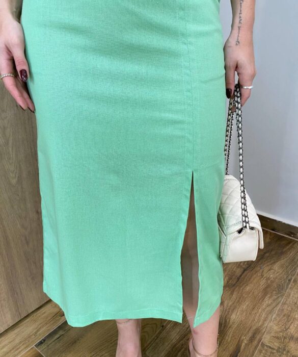 Conjunto Feminino Viscolinho Elo Cropped e Saia Midi Verde - Fernanda Ramos Store