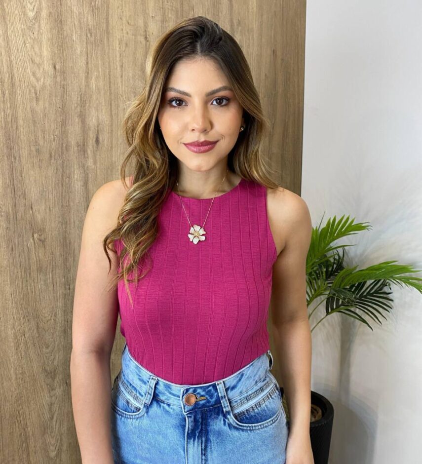 Cropped Feminino sem Bojo Aline Canelado Fúcsia - Fernanda Ramos Store