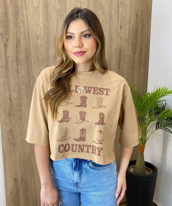 Cropped Feminino sem Bojo Caramelo Wild West Country - Fernanda Ramos Store