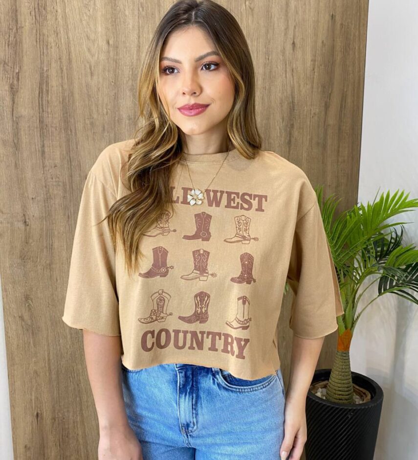 Cropped Feminino sem Bojo Caramelo Wild West Country - Fernanda Ramos Store