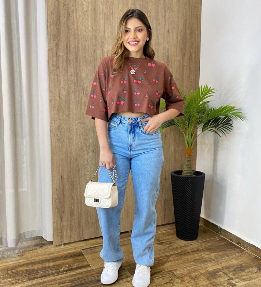 Cropped Feminino sem Bojo Cherry Marrom - Fernanda Ramos Store