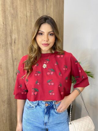 Cropped Feminino sem Bojo Cherry Vinho - Fernanda Ramos Store