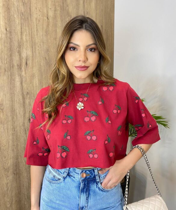 Cropped Feminino sem Bojo Cherry Vinho - Fernanda Ramos Store