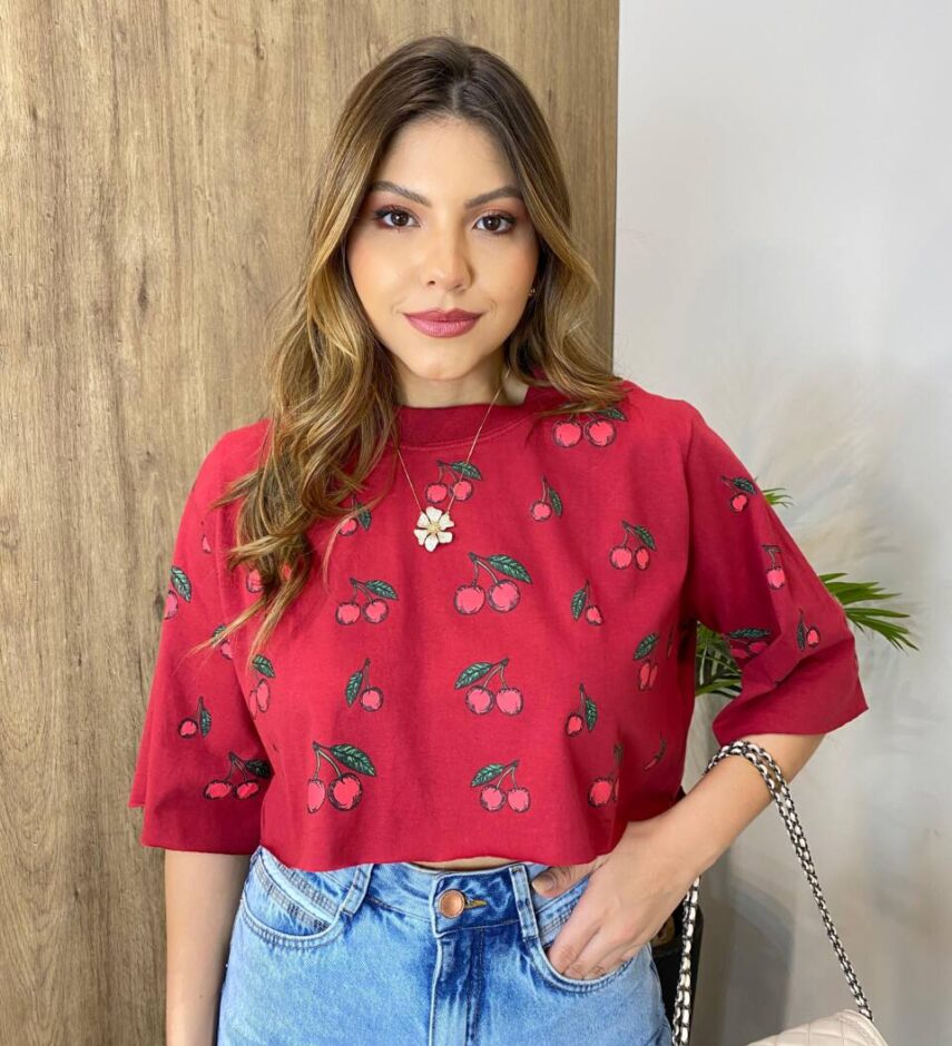 Cropped Feminino sem Bojo Cherry Vinho - Fernanda Ramos Store