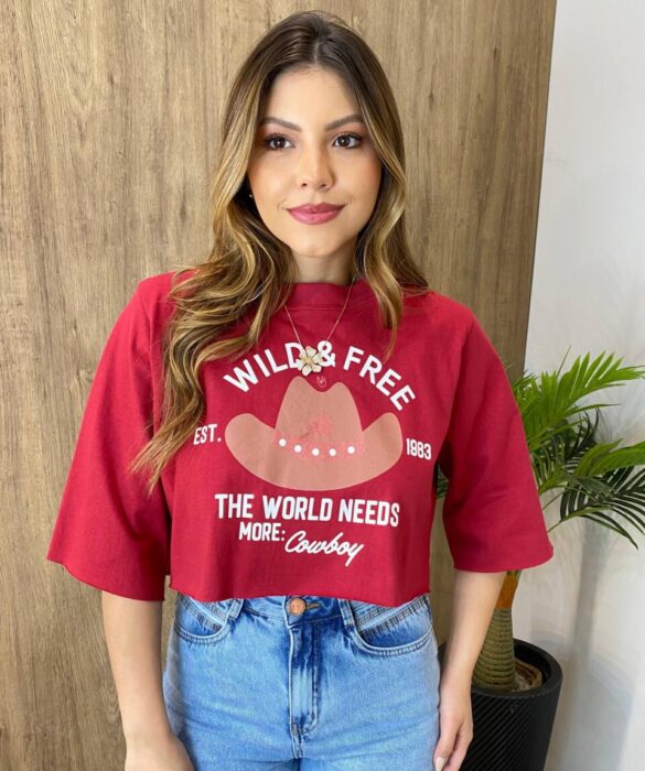 Cropped Feminino sem Bojo Wild & Free Vinho - Fernanda Ramos Store