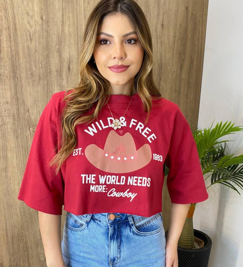 Cropped Feminino sem Bojo Wild & Free Vinho - Fernanda Ramos Store