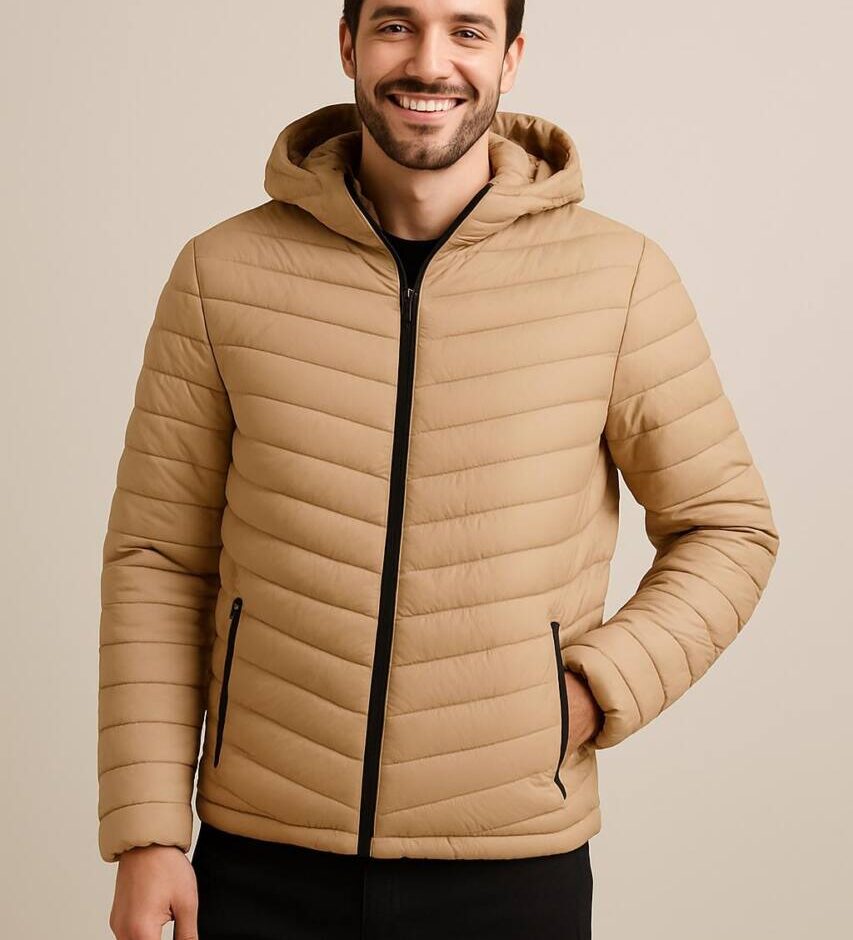 Jaqueta Masculina com Capuz Removível e Bolsos Bege - Fernanda Ramos Store