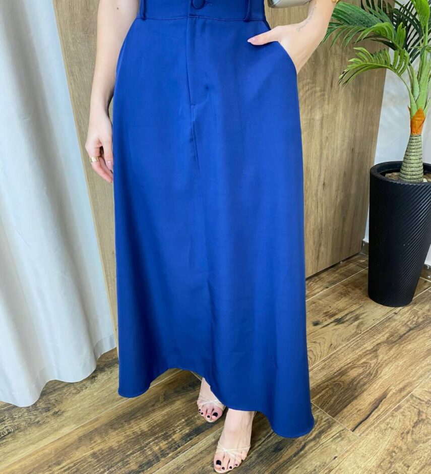 Saia Longa Feminina Alfaiataria Mariana Azul Marinho - Fernanda Ramos Store