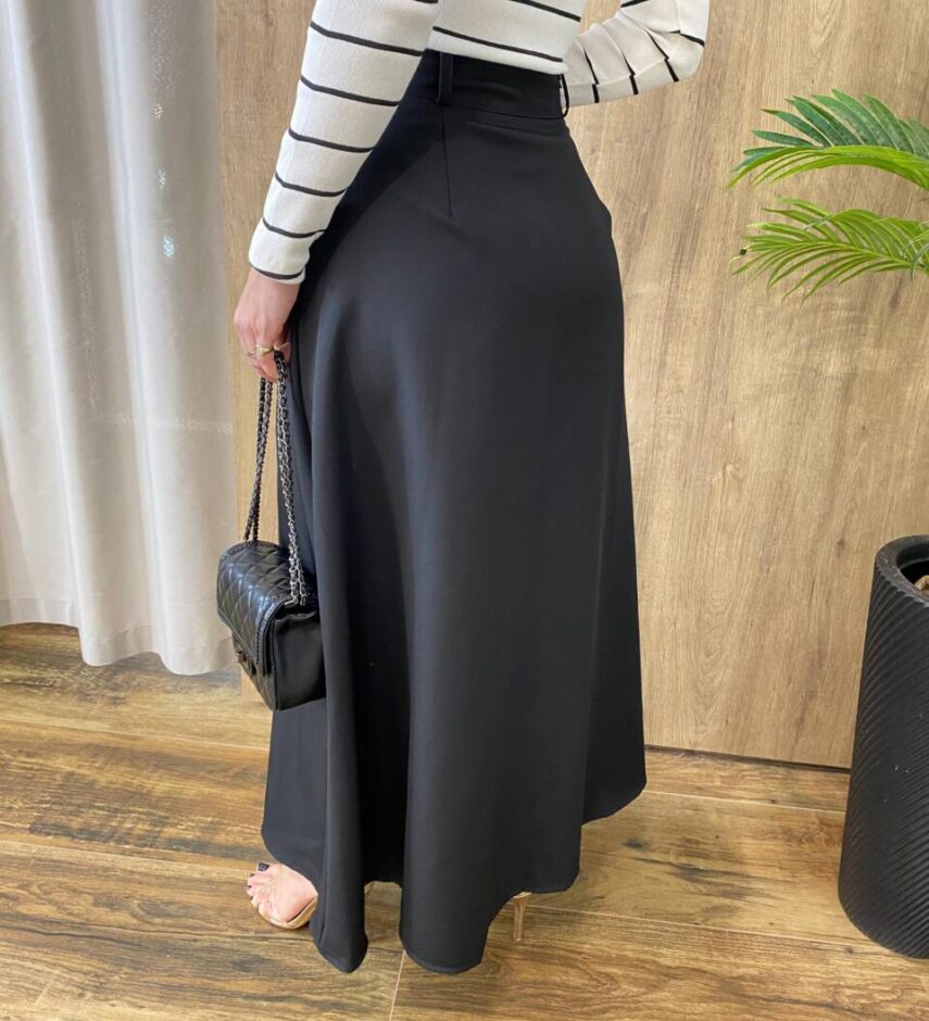 Saia Longa Feminina Alfaiataria Mariana Preta - Fernanda Ramos Store