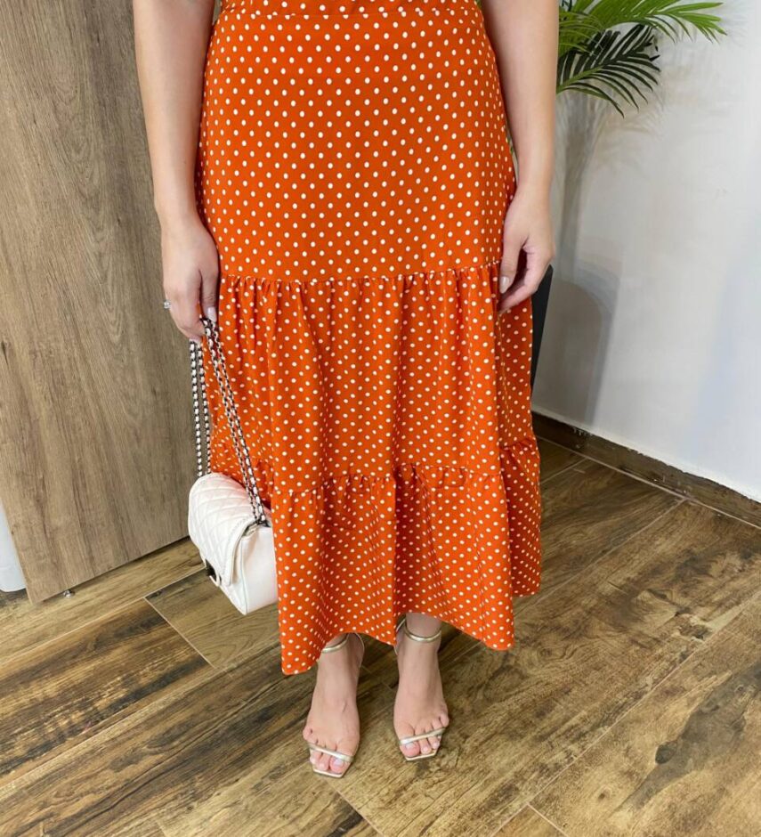 Saia Midi com Camadas Yasmim Poá Terracota - Fernanda Ramos Store