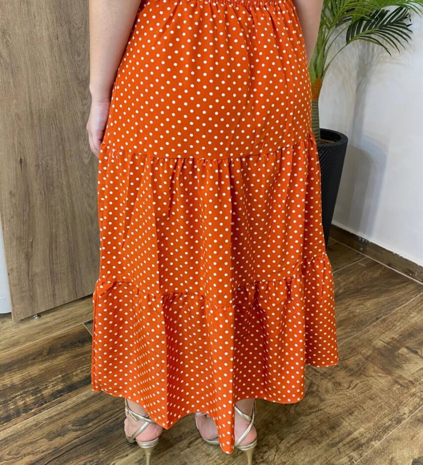 Saia Midi com Camadas Yasmim Poá Terracota - Fernanda Ramos Store