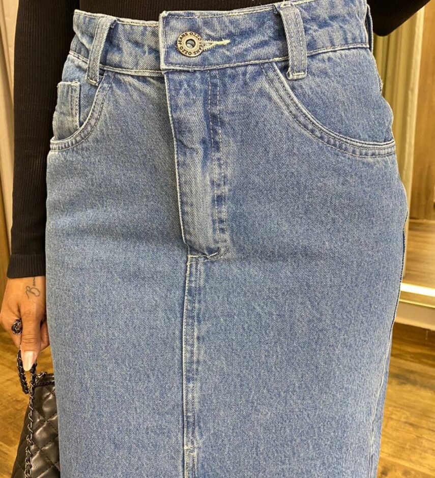 Saia Midi Feminina Eduarda Jeans com Fenda - Fernanda Ramos Store