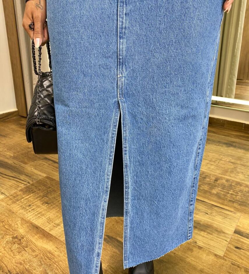 Saia Midi Feminina Eduarda Jeans com Fenda - Fernanda Ramos Store