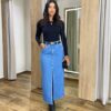 Saia Midi Feminina Eduarda Jeans com Fenda - Fernanda Ramos Store