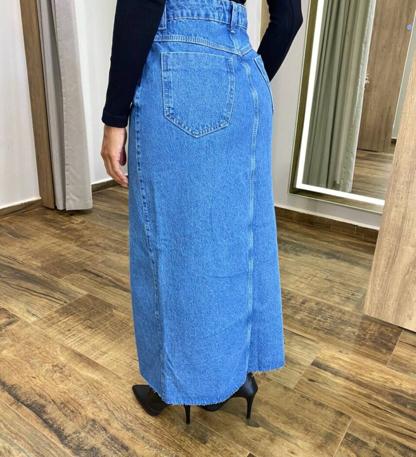 Saia Midi Feminina Eduarda Jeans com Fenda - Fernanda Ramos Store