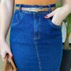 Saia Midi Feminina Fernanda Jeans Escuro com Elastano e Cinto - Fernanda Ramos Store