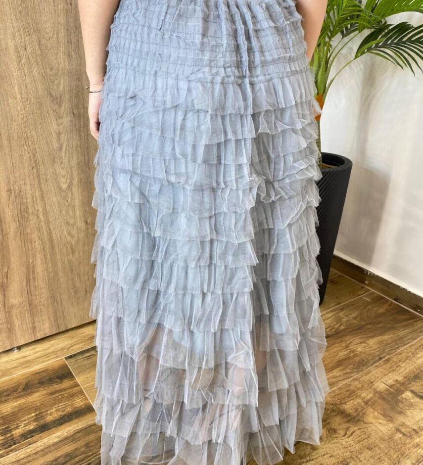 Saia Midi Feminina Sophia de Tule em Camadas Cinza - Fernanda Ramos Store