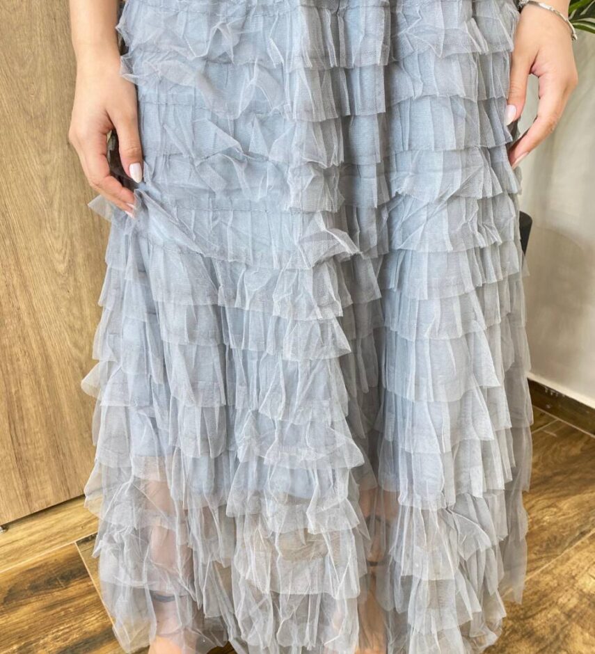 Saia Midi Feminina Sophia de Tule em Camadas Cinza - Fernanda Ramos Store