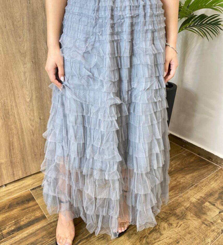 Saia Midi Feminina Sophia de Tule em Camadas Cinza - Fernanda Ramos Store