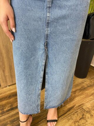 Saia Midi Feminina Letícia Jeans com Cinto Preto - Fernanda Ramos Store