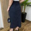 Saia Midi Jeans Feminina Núbia com Fenda Frontal Preta - Fernanda Ramos Store