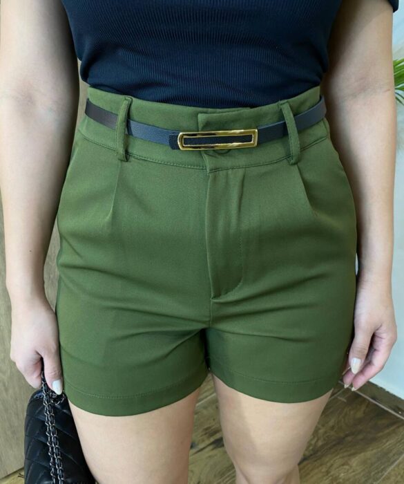 Short Social Feminino Melissa Alfaiataria Verde com Cinto - Fernanda Ramos Store