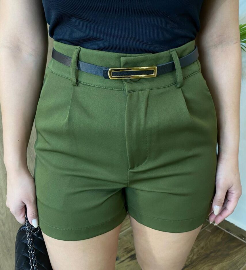 Short Social Feminino Melissa Alfaiataria Verde com Cinto - Fernanda Ramos Store