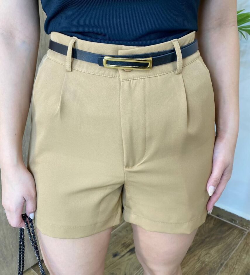Short Social Feminino Melissa Alfaiataria Caramelo com Cinto - Fernanda Ramos Store