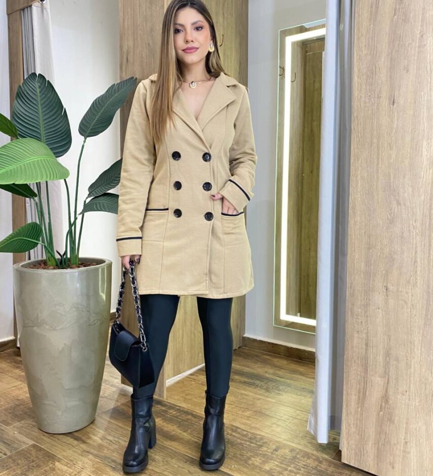 Sobretudo Feminino com Botões Julia Bege - Fernanda Ramos Store