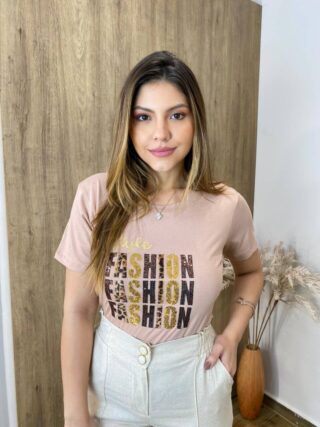 T-shirt Feminina Manga Curta Bege Escuro Style Fashion - Fernanda Ramos Store