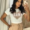 T-shirt Feminina Manga Curta Off White Amore - Fernanda Ramos Store