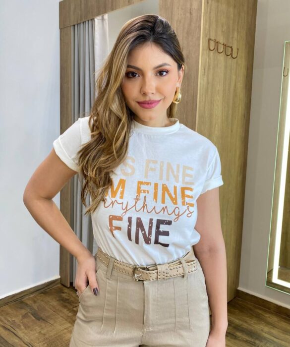 T-shirt Feminina Manga Curta Off White It's Fine - Fernanda Ramos Store