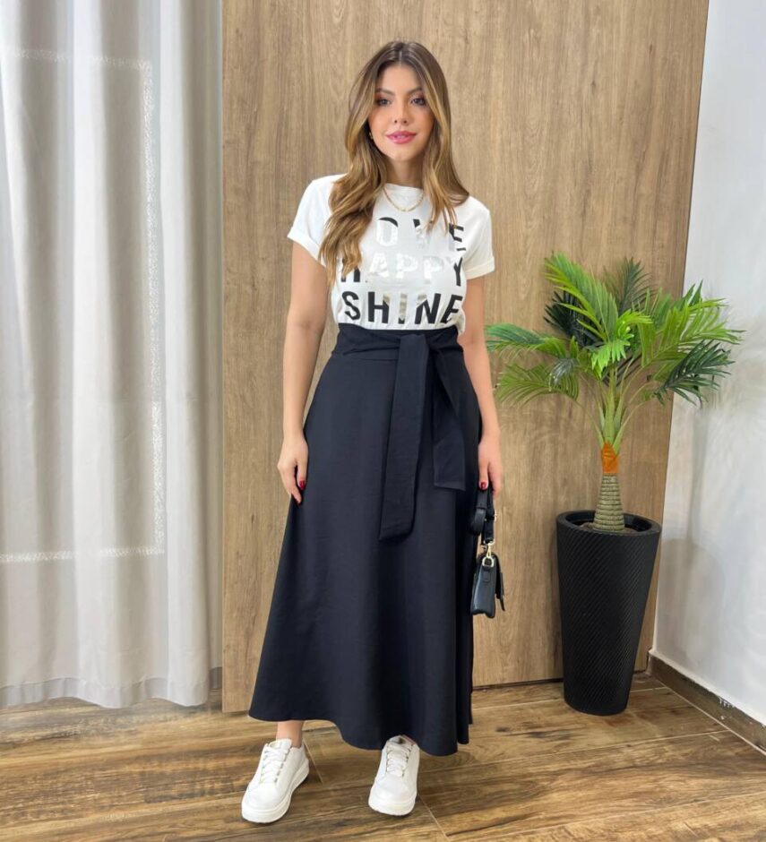 T-shirt Feminina Manga Curta Off White Love Happy Shine - Fernanda Ramos Store