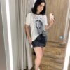 T-shirt Manga Curta Plus Size Off White City News - Fernanda Ramos Store