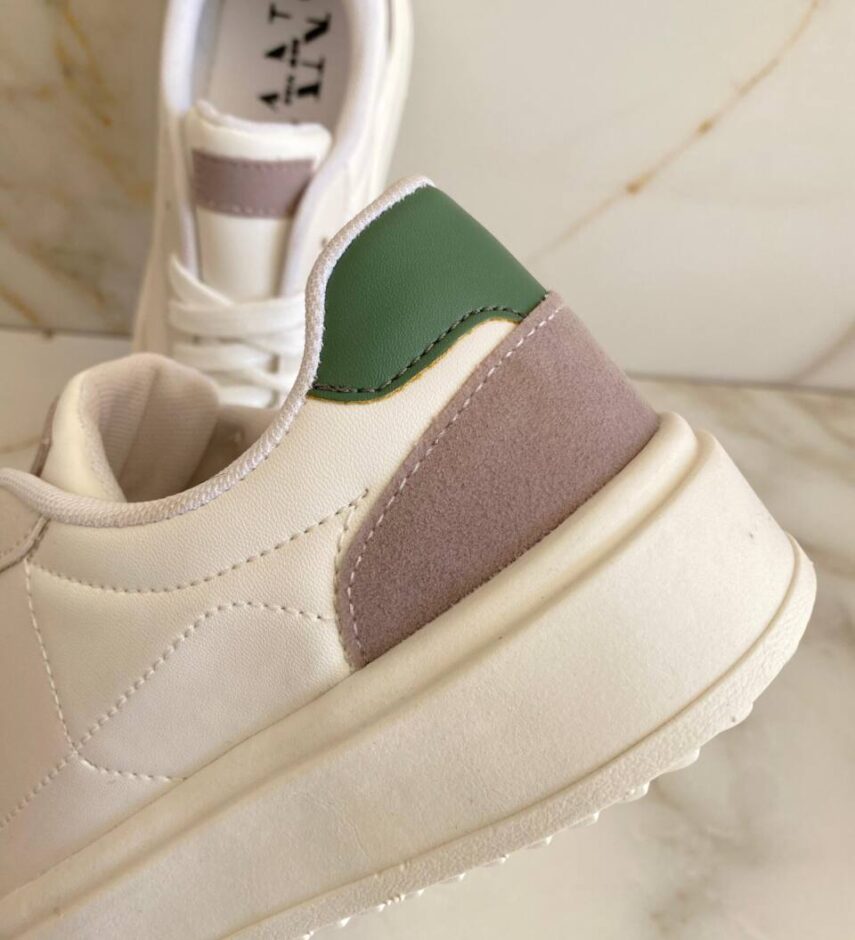 Tênis Feminino Rafaela Branco com Detalhe Cinza e Verde - Fernanda Ramos Store