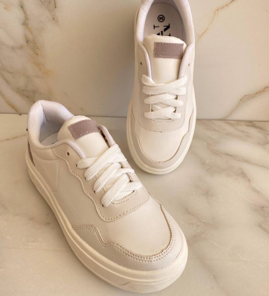 Tênis Feminino Rafaela Branco com Detalhe Cinza e Verde - Fernanda Ramos Store