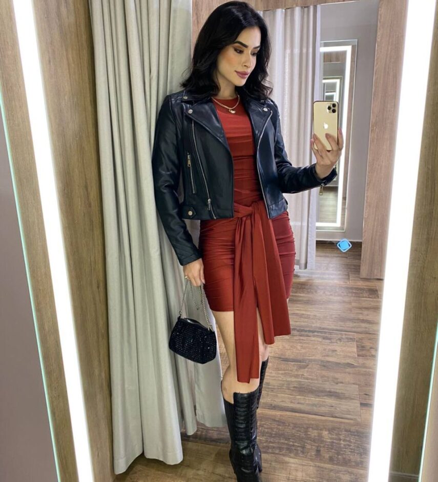 Vestido Bia Curto Manga Longa com Amarração na Frente Terracota - Fernanda Ramos Store