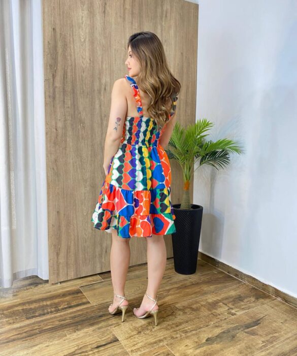 Vestido Curto Raquel com Bojo e Lastex Estampado com Corações - Fernanda Ramos Store