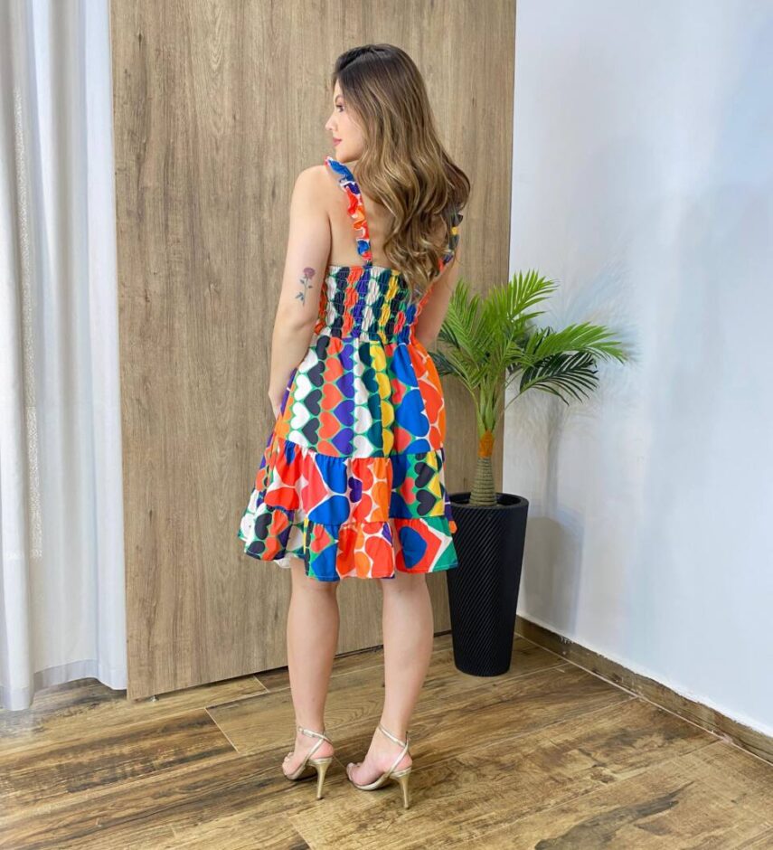 Vestido Curto Raquel com Bojo e Lastex Estampado com Corações - Fernanda Ramos Store