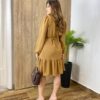 Vestido Feminino Curto Manga Longa com Amarração Caramelo - Fernanda Ramos Store