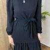 Vestido Feminino Curto Manga Longa com Amarração Preto - Fernanda Ramos Store