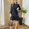 Vestido Feminino Curto Manga Longa com Amarração Preto - Fernanda Ramos Store