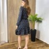 Vestido Feminino Curto Manga Longa com Amarração Preto Estampado - Fernanda Ramos Store